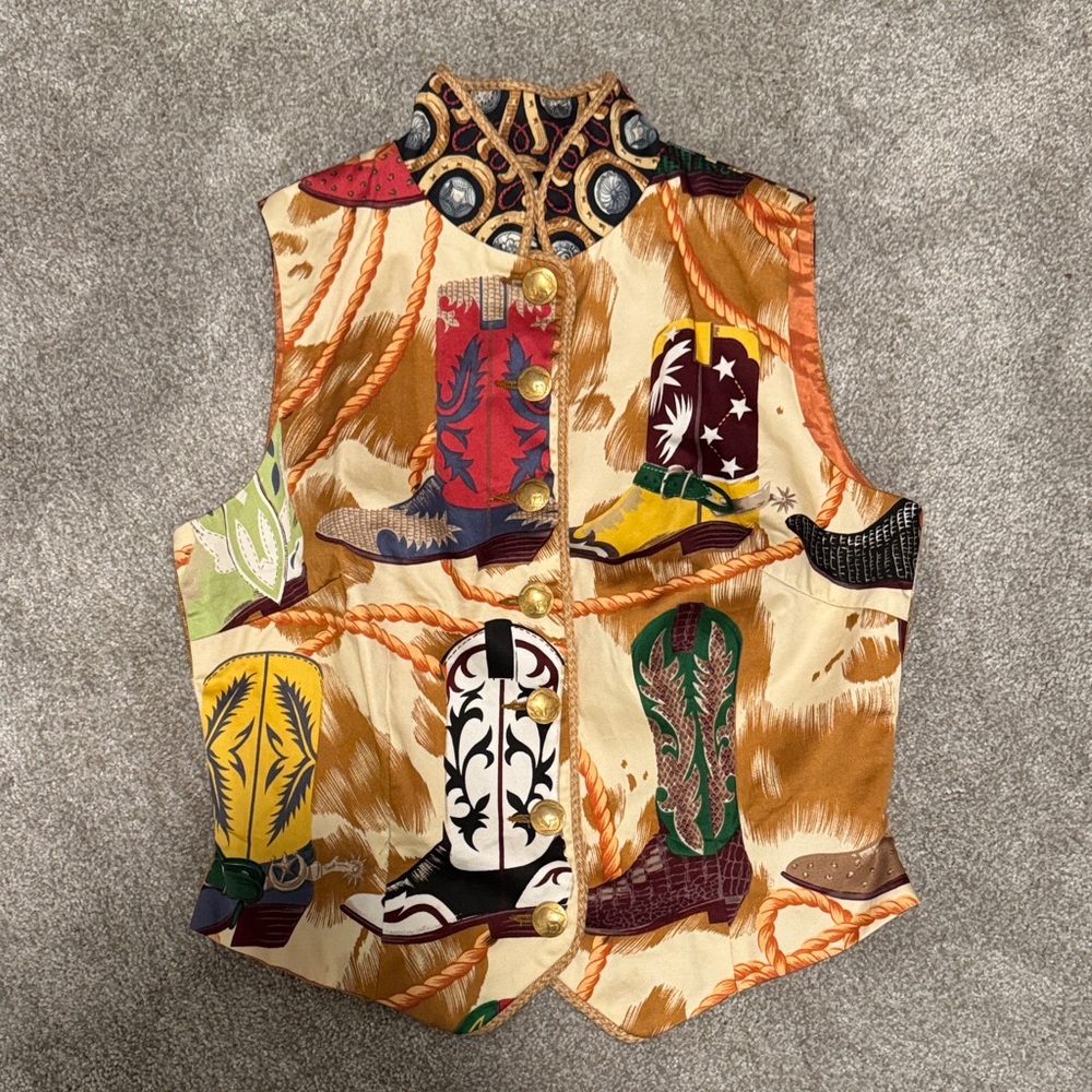 Western Boot Print Vest with Button Detail